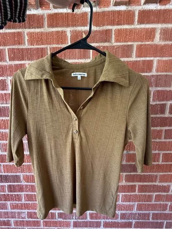 Reformation Carmel brown polo blouse top - Picture 1 of 4